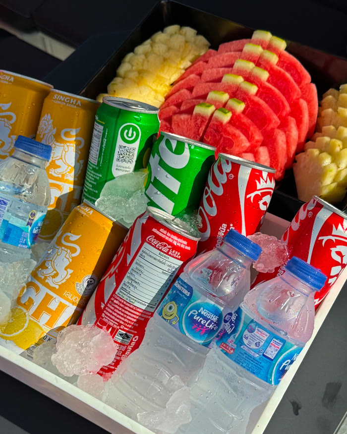 Cold water, soft drinks and fresh fruit on ice aboard an AquaTour boat