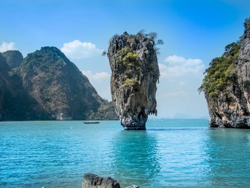 The limestone rock at James Bond Island rising out of the bay